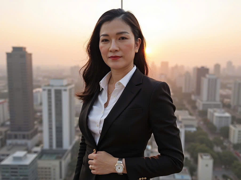 Davina Phan executive portrait with cityscape background